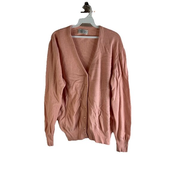 Vintage 80s Pink Lightweight Wool Cardigan Sweater Dad Grandpa - Picture 1 of 7